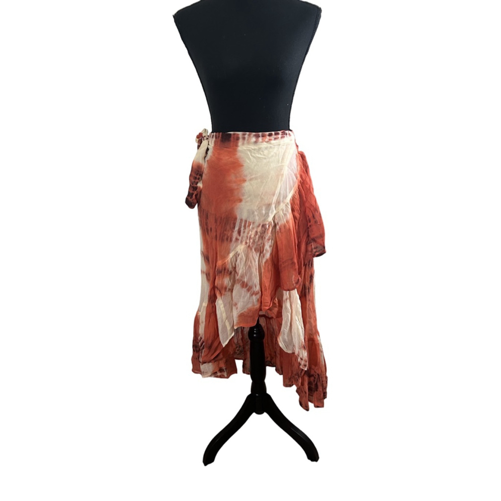 RAGA Women's Orange Tie Dyed Wrap Skirt, Size Small